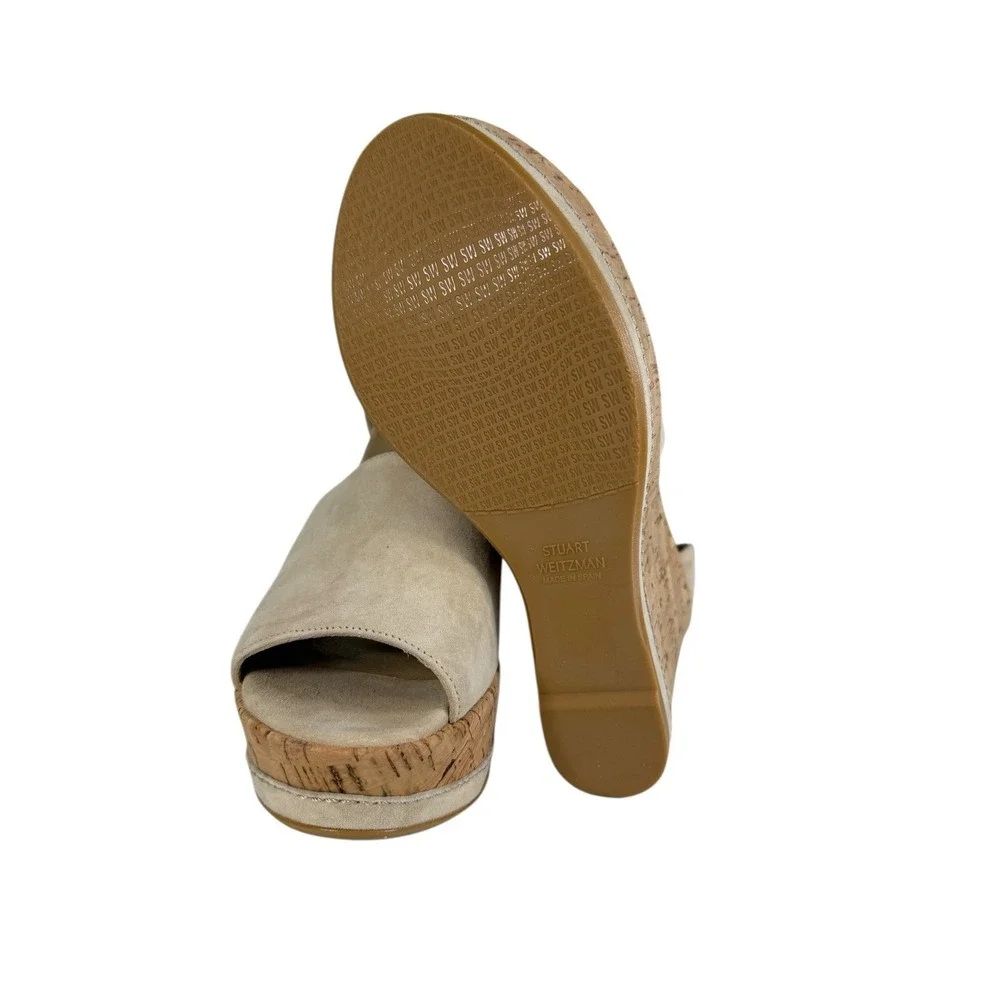 Stuart Weitzman Women's Beige Suede Cork Wedge Sandal Right Shoe Only‎ Size 10